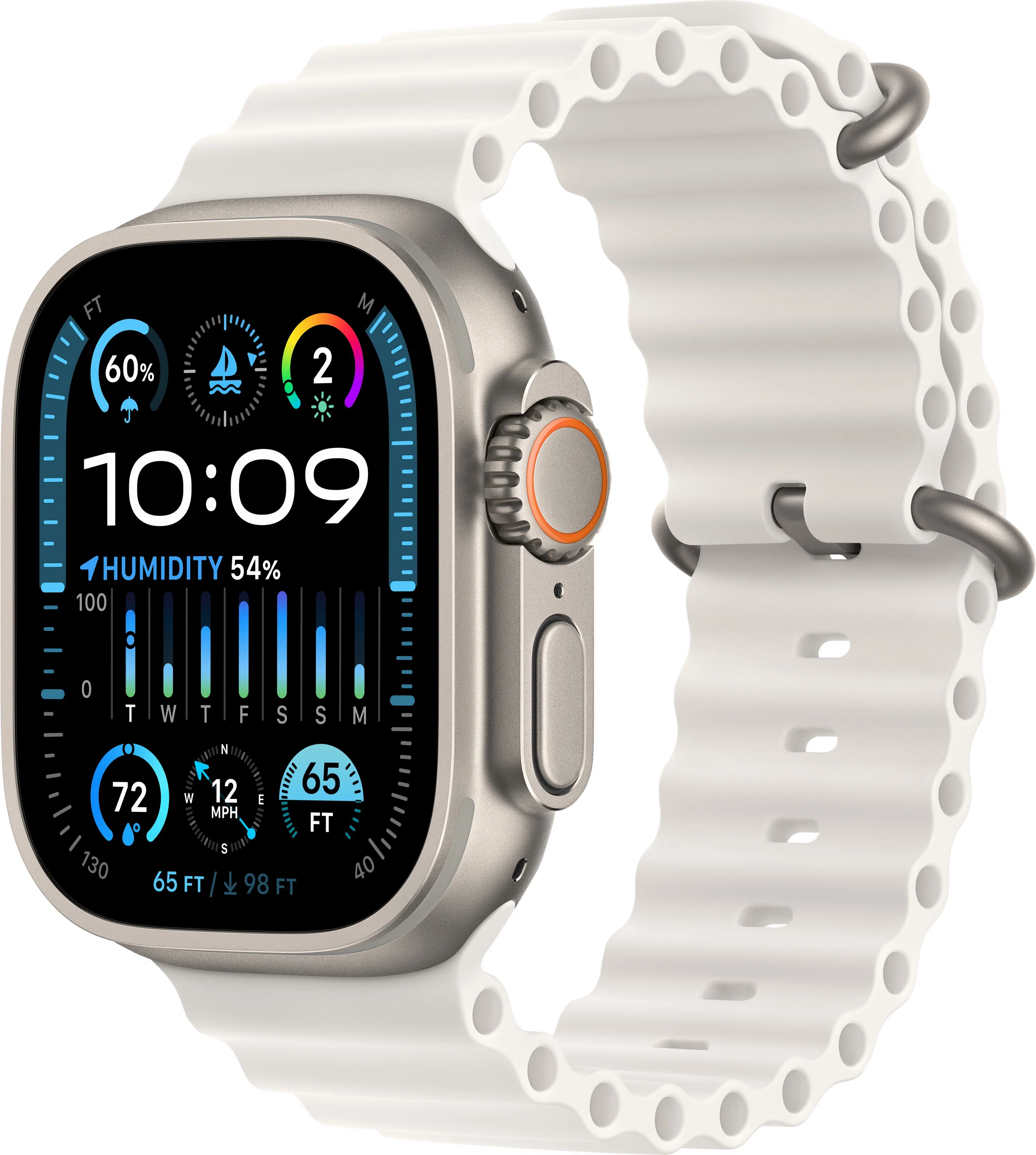 Apple Watch Ultra 2 GPS, 49 мм, корпус из титана, ремешок Ocean белого цвета, картинка 1