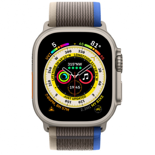 Apple Watch Ultra GPS + Cellular, 49 мм, Titanium, ремешок Trail синего/серого цвета, картинка 2