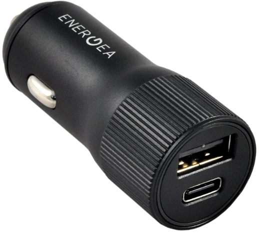 Автомобильное ЗУ EnergEA АЗУ Alu Drive D18 USB-C (PD18+USB 2.4A) Aluminium Black, картинка 1
