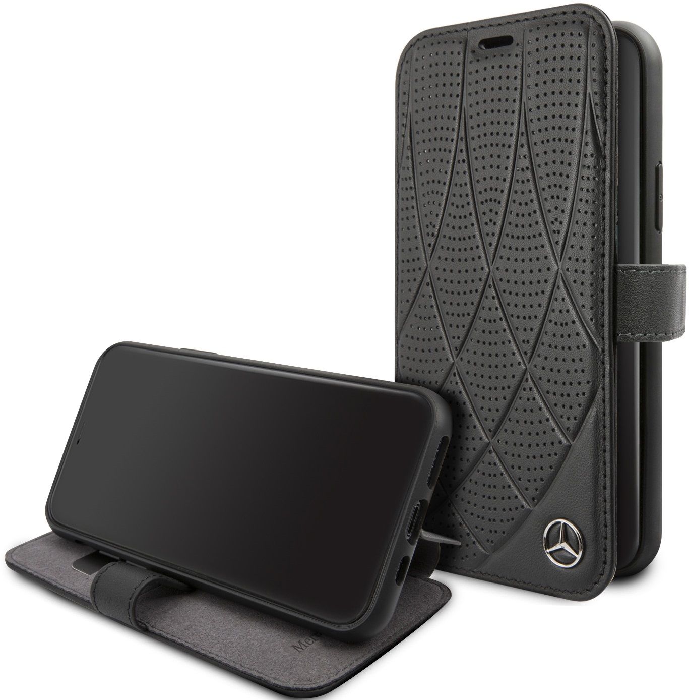 Чехол Mercedes для iPhone 11 Pro Bow Quilted/perforated Booktype Leather Black, картинка 1
