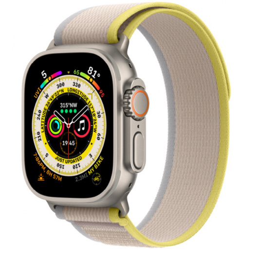 Apple Watch Ultra GPS + Cellular, 49 мм, Titanium, ремешок Trail желтого/бежевого цвета, картинка 1