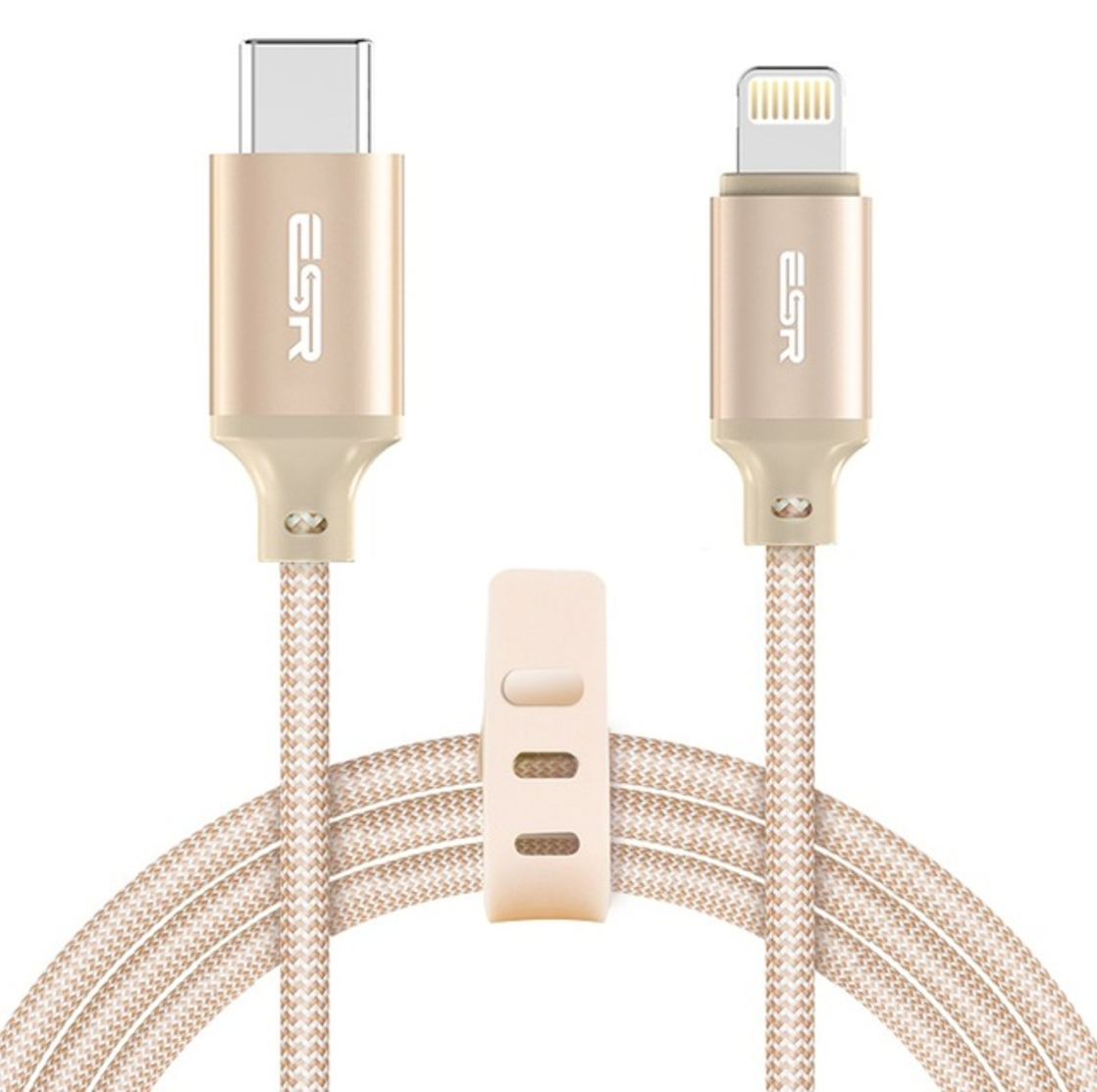 Кабель ESR USB-C to Lightning Fast Data Sync Charging Cable 1m - Gold, картинка 1