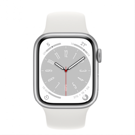 Apple Watch Series 8, 41 мм, цвета Silver, спортивный браслет White, картинка 2