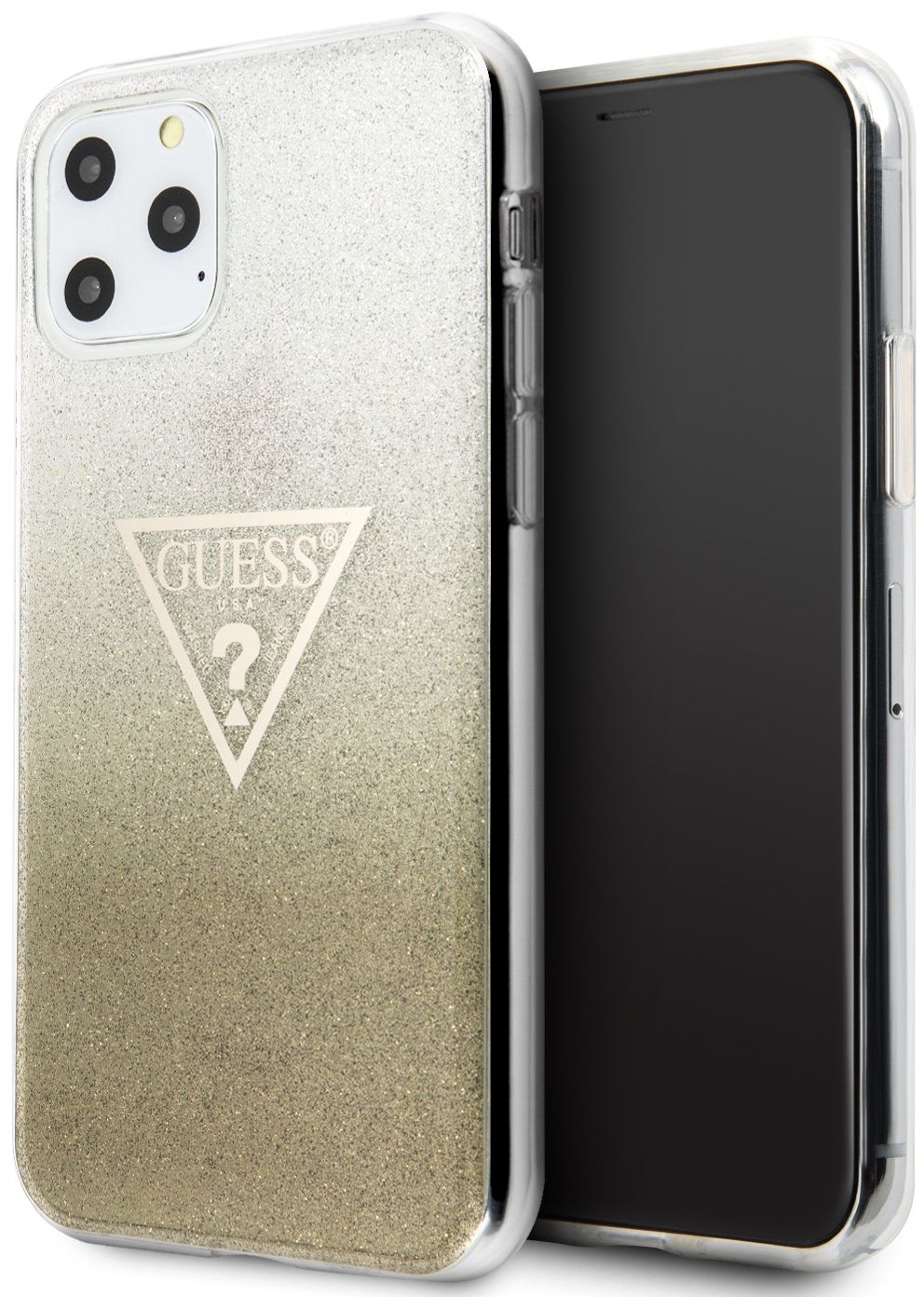 Чехол Guess для iPhone 11 Pro Triangle logo Hard TPU Glitter gold, картинка 1
