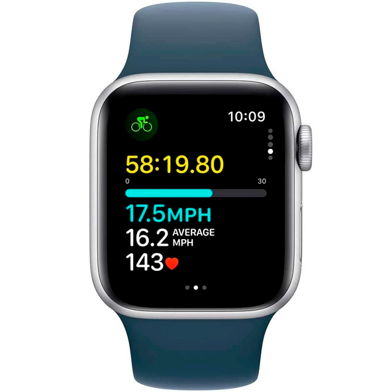 Apple Watch SE 2023, 44 мм, алюминий цвета «Silver», спортивный ремешок цвета «Blue» M/L, картинка 2