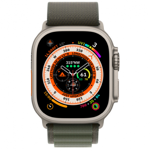 Apple Watch Ultra GPS + Cellular, 49 мм, Titanium, ремешок Alpine зеленого цвета, картинка 2
