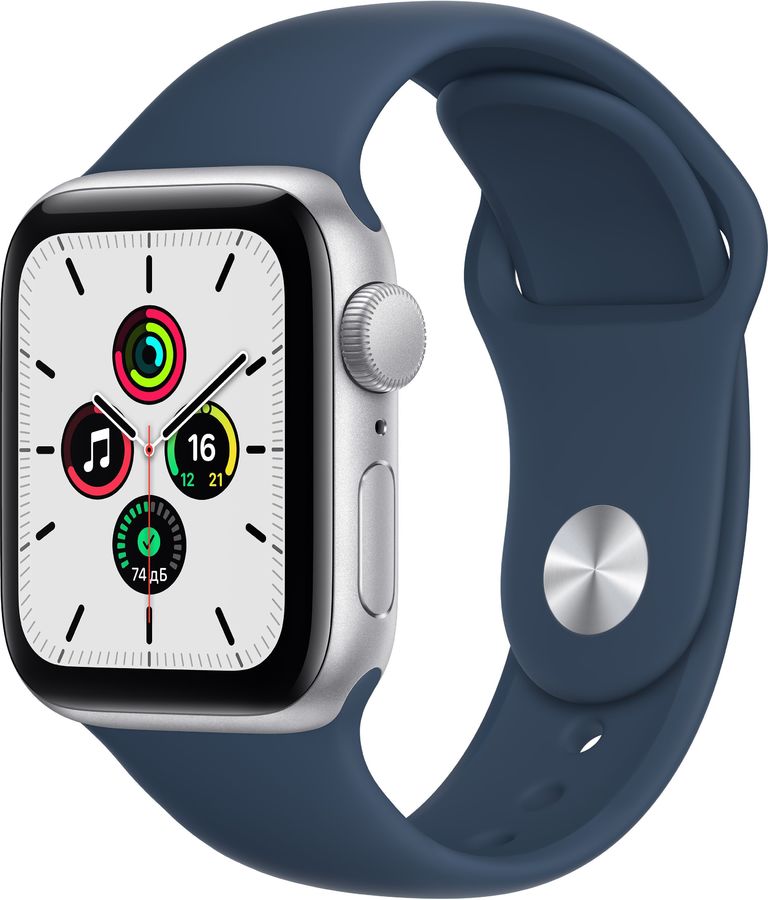 Apple Watch SE, 40 мм, цвета Silver, спортивный браслет Blue, картинка 1