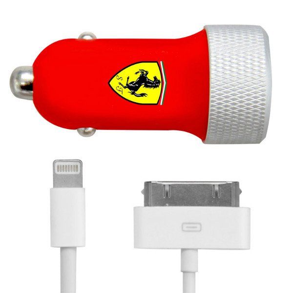 Автомобильное ЗУ Ferrari Car Charger 2 USB 2.1A + Lightning + 30 pin Cable - Red, картинка 3