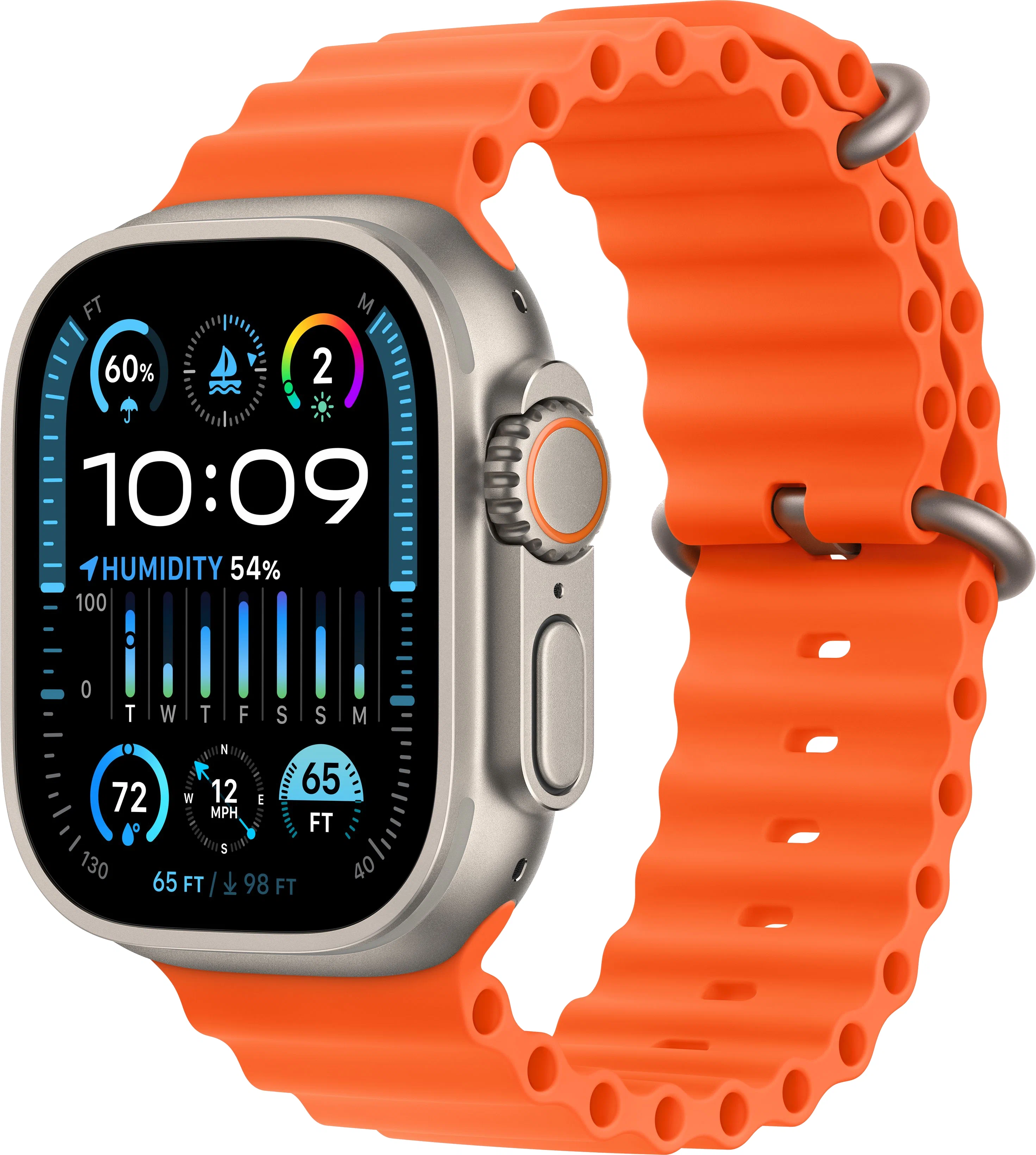 Apple Watch Ultra 2 GPS, 49 мм, корпус из титана, ремешок Ocean оранжевого цвета, картинка 1