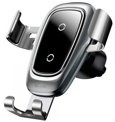 Держатель магнитный c зарядкой BASEUS Metal Wireless Charger Qi Gravity - Silver, картинка 1