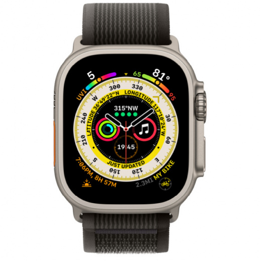 Apple Watch Ultra GPS + Cellular, 49 мм, Titanium, ремешок Trail черного/серого цвета, картинка 2