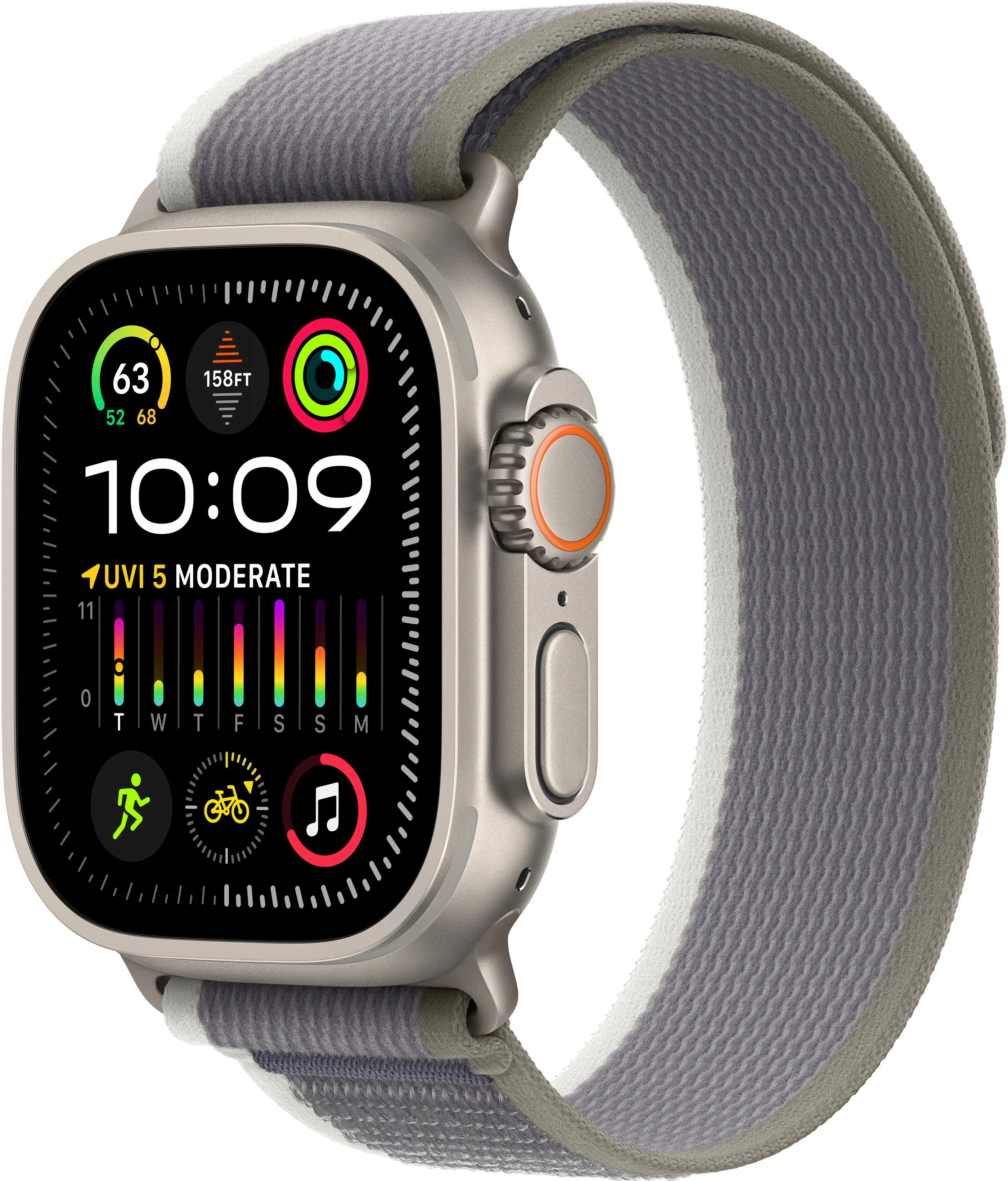 Apple Watch Ultra 2 GPS, 49 мм, корпус из титана, ремешок Trail зеленого/серого цвета, картинка 1