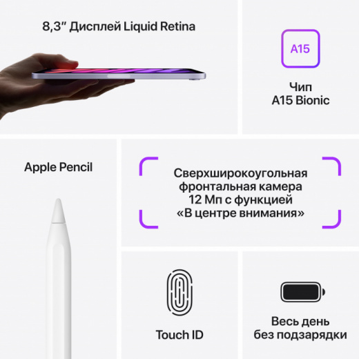 Планшет Apple iPad Mini (2021) Wi-Fi + Cellular 256Gb Purple, картинка 5