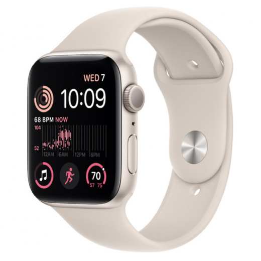 Apple Watch SE 2023, 44 мм, алюминий цвета «Starlight», спортивный ремешок цвета «Starlight» M/L, картинка 1