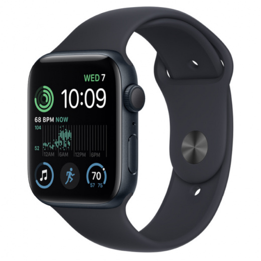 Apple Watch SE 2023, 44 мм, алюминий цвета «Midnight», спортивный ремешок цвета «Midnight» M/L, картинка 1