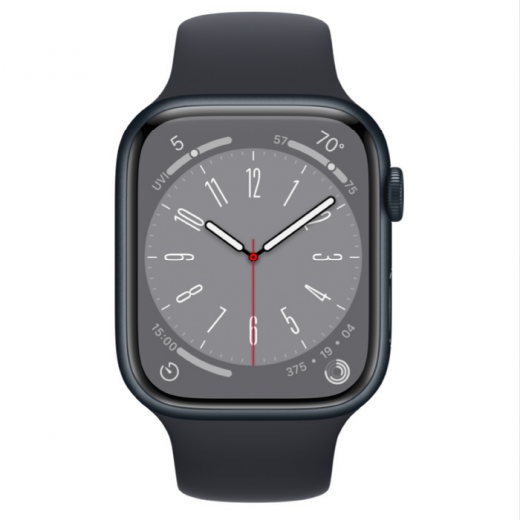 Apple Watch Series 8, 45 мм, цвета Midnight, спортивный браслет Midnight, картинка 2