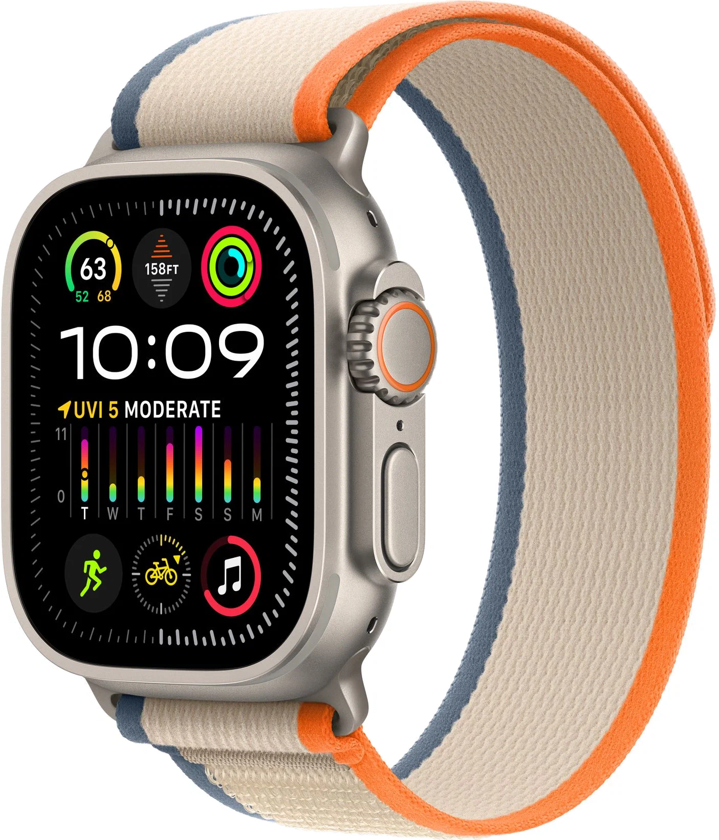Apple Watch Ultra 2 GPS, 49 мм, корпус из титана, ремешок Trail оранжевого/бежевого цвета, картинка 1