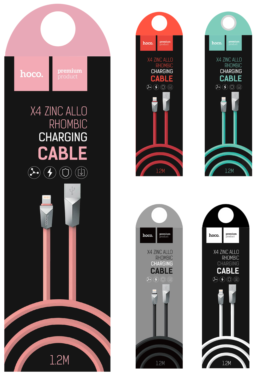Кабель HOCO X4 Zinc Rhombic Lightning Cable 1.2m - Pink, картинка 2