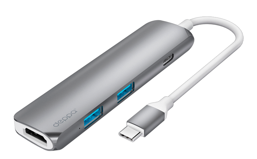 Deppa USB Type-C адаптер 2 x USB 3.0, HDMI для MacBook - Space Gray, картинка 1