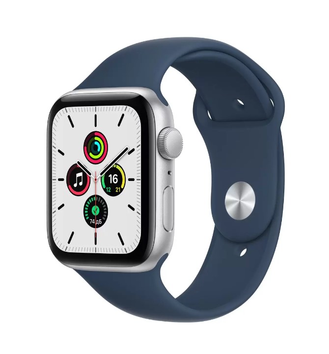 Apple Watch SE, 44 мм, цвета Silver, спортивный браслет Blue, картинка 1