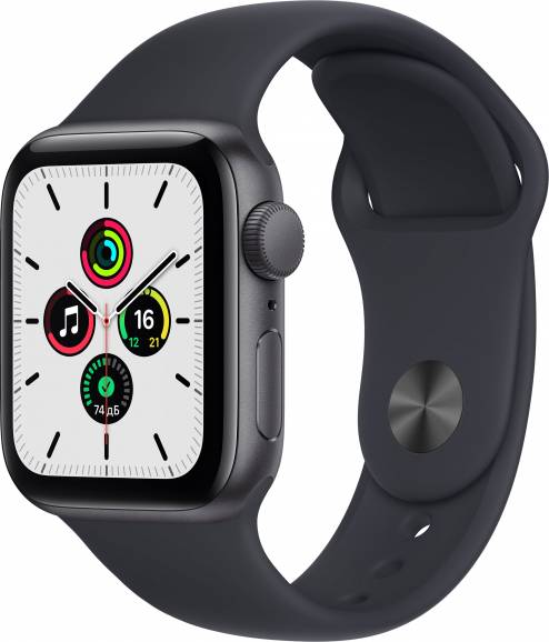 Apple Watch SE, 40 мм, цвета Space Gray, спортивный браслет Space Gray ...