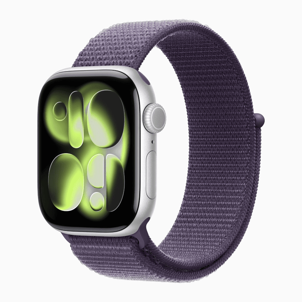 Apple Watch Series 11 GPS 42 мм, алюминий цвета «Silver», спортивный ремешок цвета «Purple Fog», картинка 1