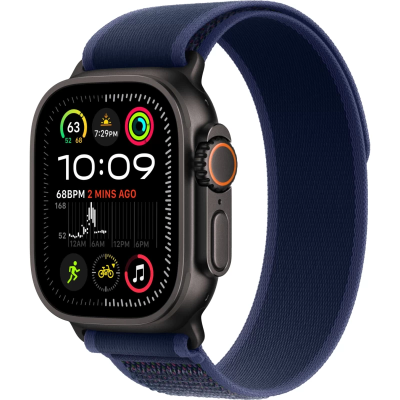 Apple Watch Ultra 2 GPS + Cellular, 49 мм, черный титан, ремешок Trail голубого цвета, картинка 1