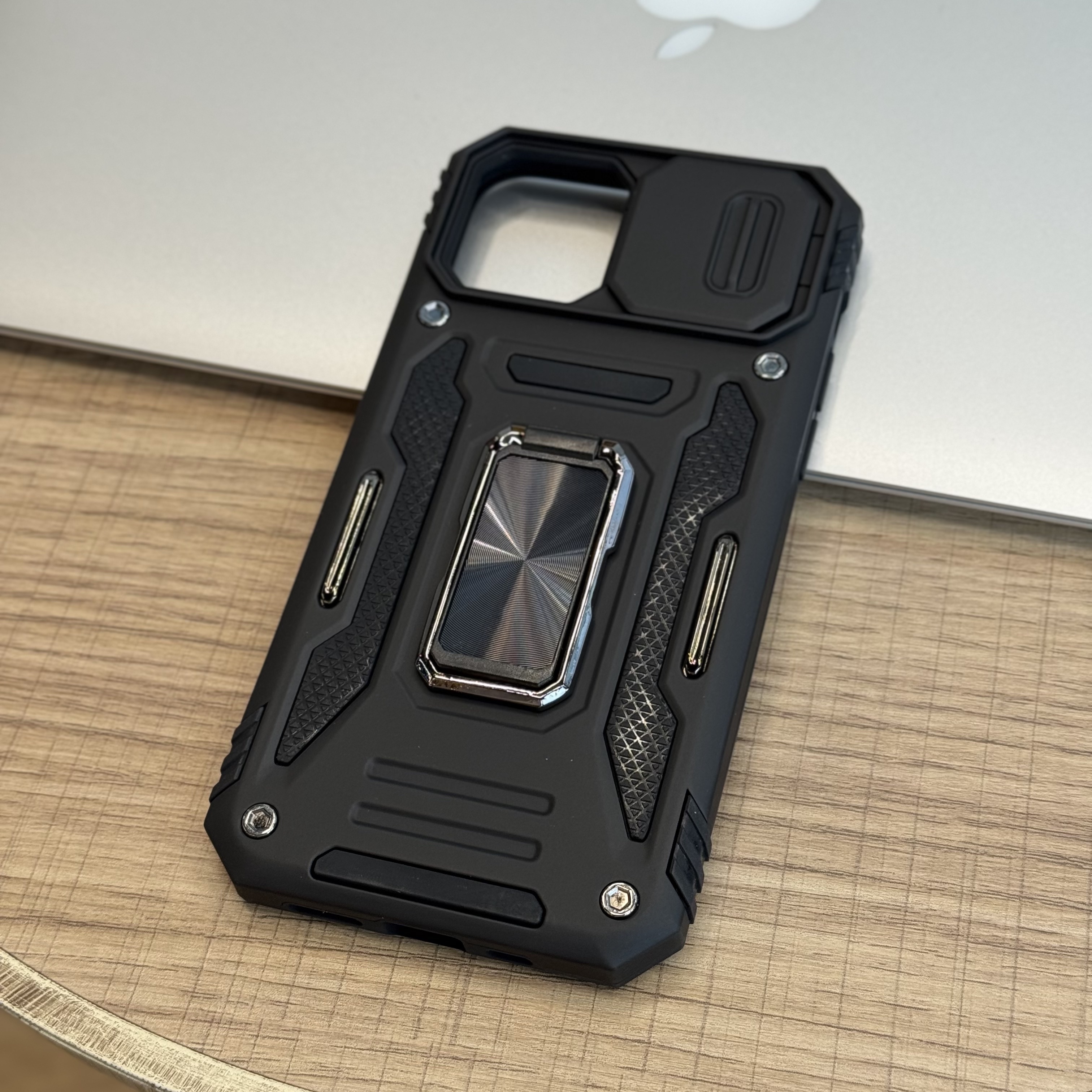 Чехол для iPhone 12/12 Pro с кольцом противоударный, черный, картинка 1