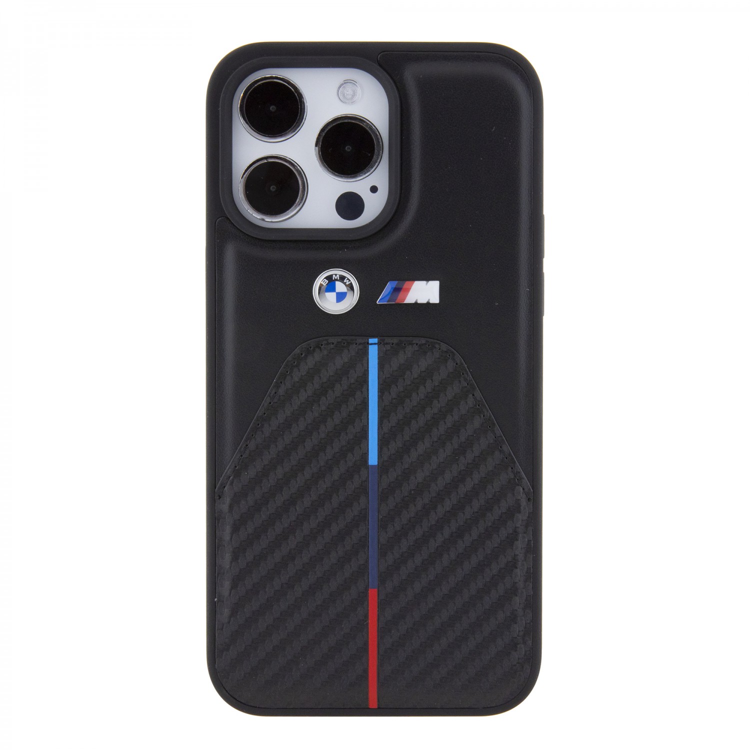 Чехол для iPhone 15 Pro Max BMW M PU Leather & Carbon With Metal Logos, картинка 3