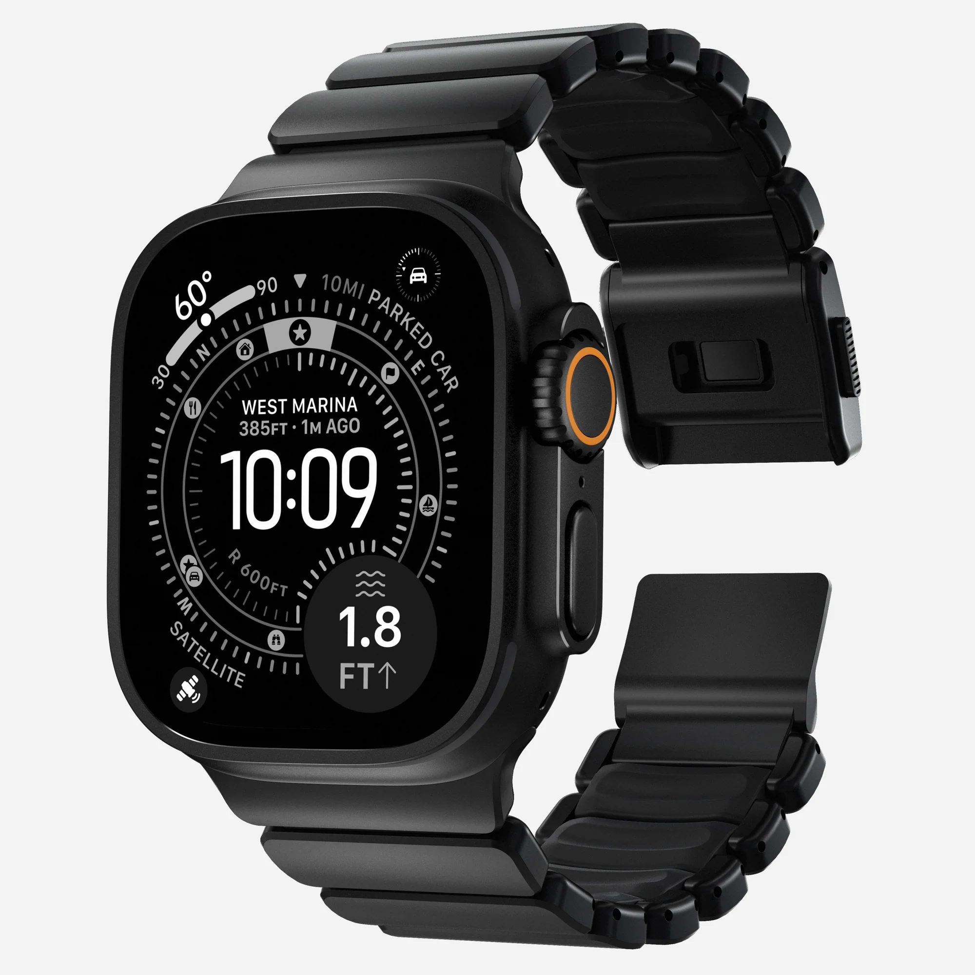 Ремешок Stratos Band Ultra Orange для Apple Watch 44/49mm Black Metal, картинка 2