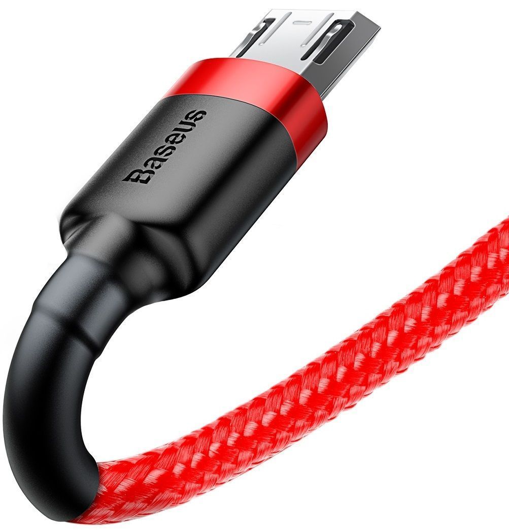 Кабель BASEUS Cafule Micro USB Cable 2.4A 1.0m - Red/Black, слайд 4