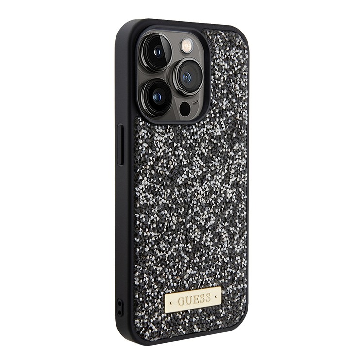 Чехол для iPhone 15 Pro Max GUESS Rhinestone Plate metal logo Hard Black , картинка 4