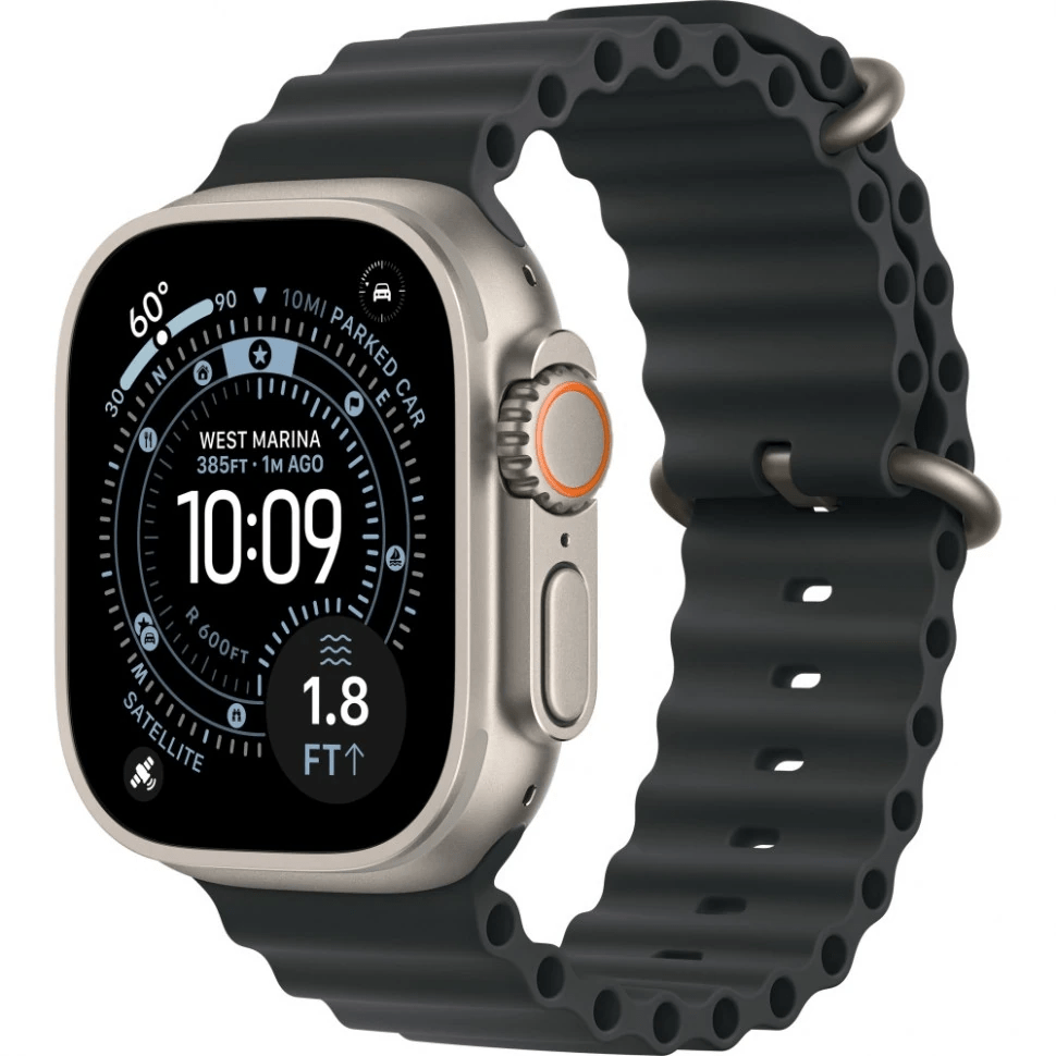 Apple Watch Ultra 3 GPS, 49 мм, натуральный титан, ремешок Ocean цвета «Black»