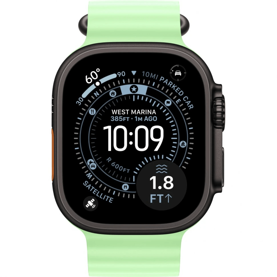 Apple Watch Ultra 3 GPS, 49 мм, черный титан, ремешок Ocean цвета «Neon Green», картинка 2