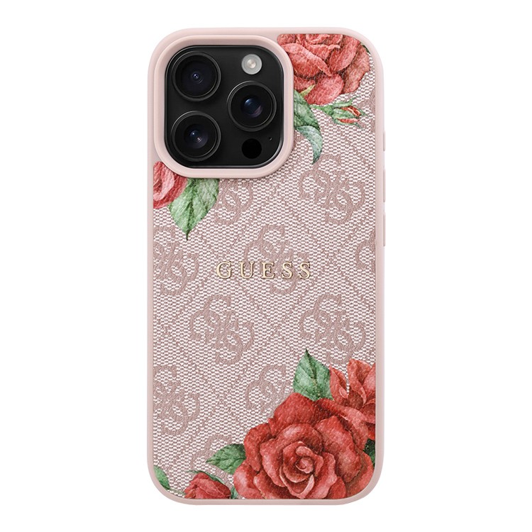 Чехол для iPhone 16 Pro GUESS PU Flowers Roses Hard Pink MagSafe  , картинка 2