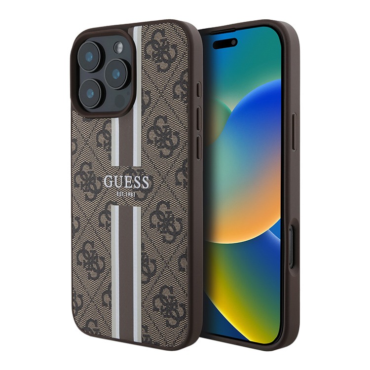 Чехол для iPhone 16 Pro Max GUESS PU Stripes Hard Brown Magsafe 