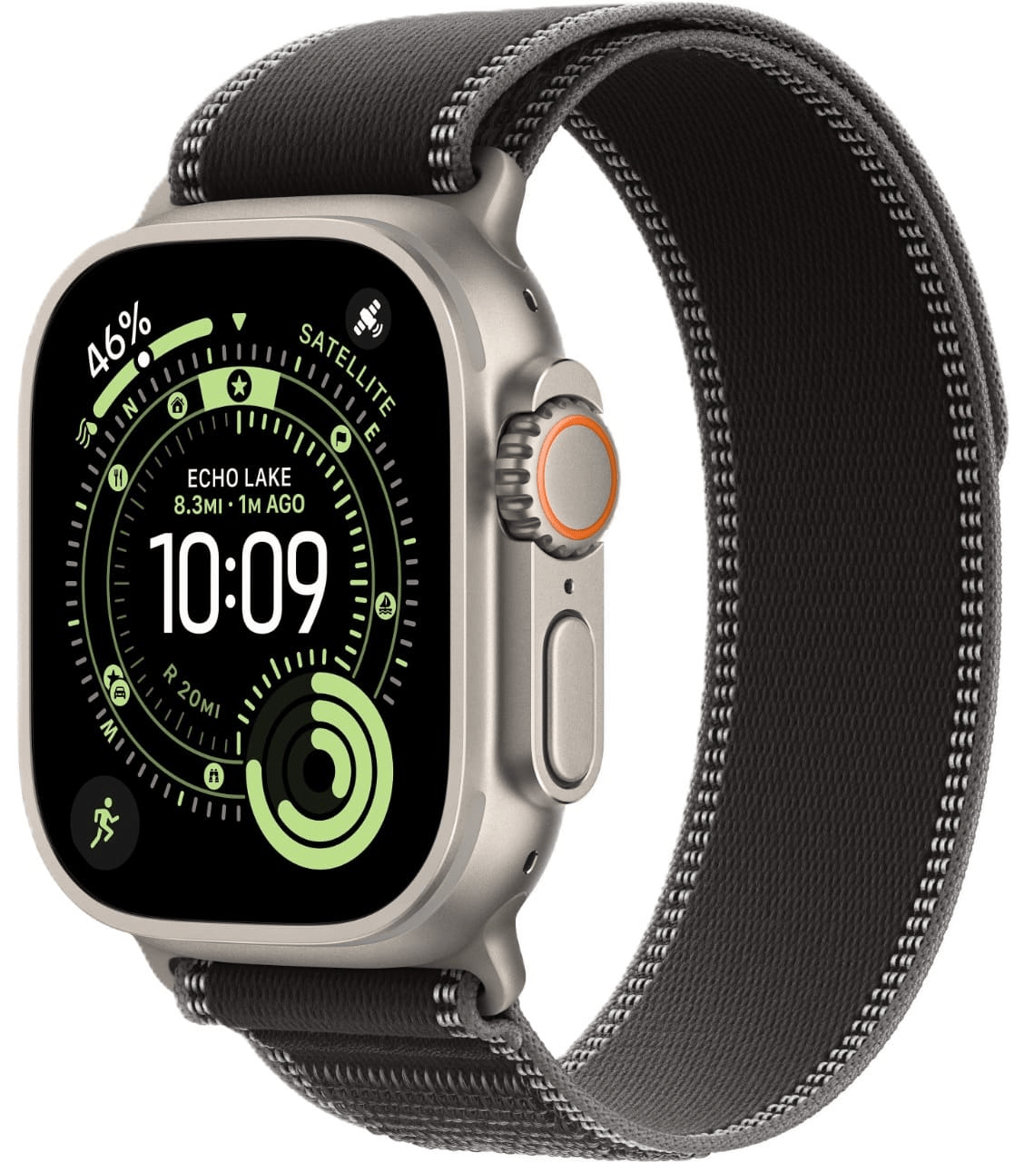 Apple Watch Ultra 3 GPS, 49 мм, натуральный титан, ремешок Trail Loop цвета «Black/Charcoal», картинка 1