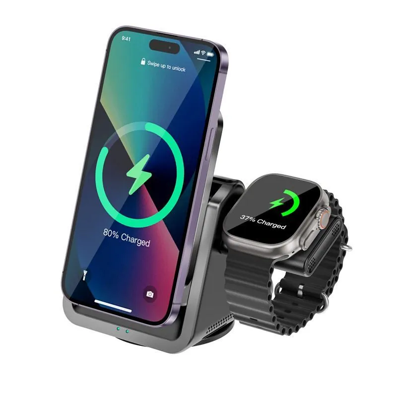 Беспроводное зарядное устройство WiWU W018 Coolpad 3 in 1 Wireles Charger 15W Grey, картинка 1
