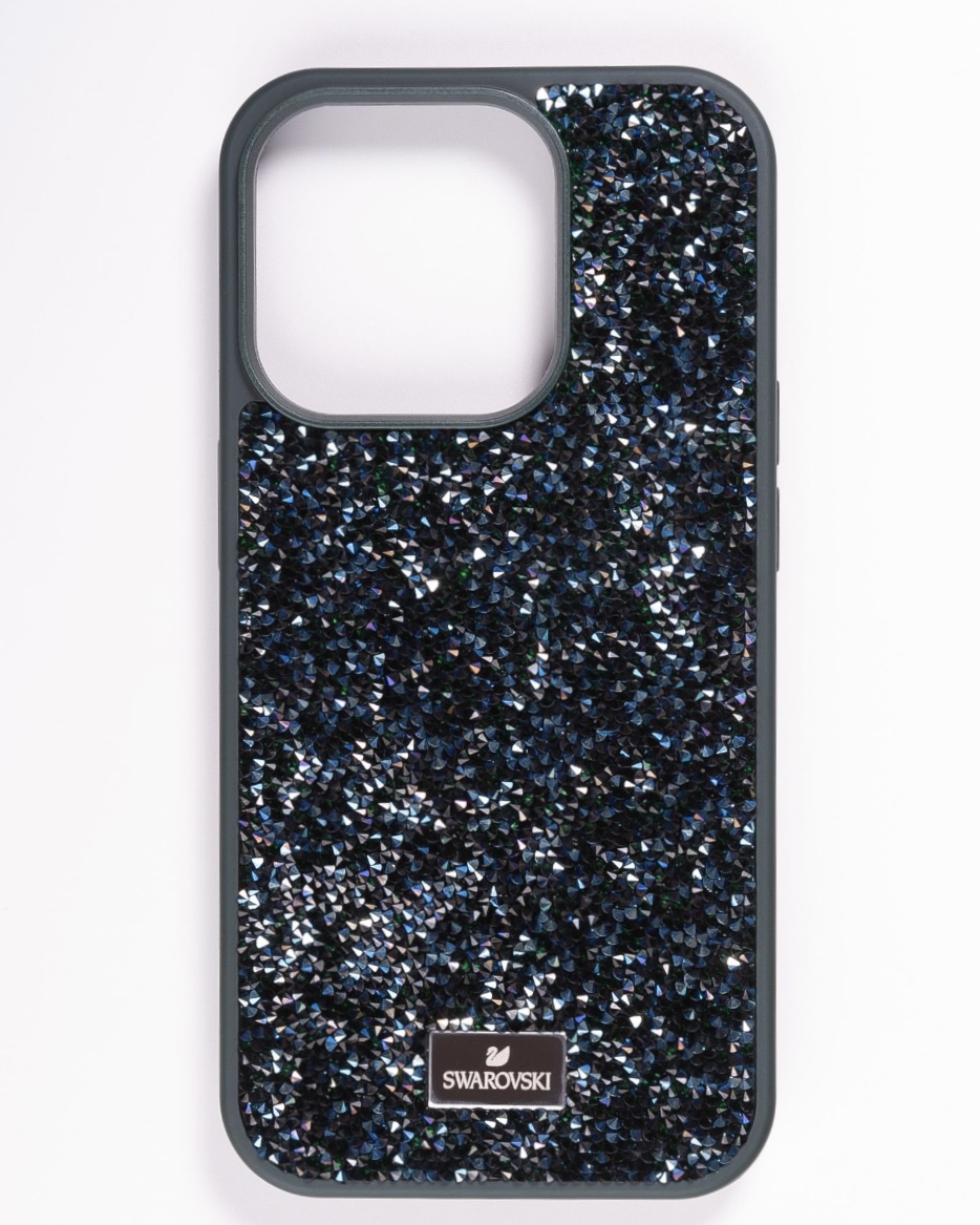 Чехол для iPhone 15 Pro Max SWAROVSKI и стекла на камеру, синий, картинка 1
