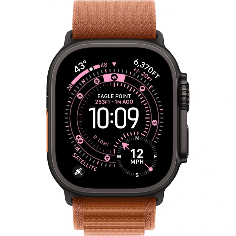 Apple Watch Ultra 3 GPS, 49 мм, черный титан, ремешок Alpine Loop цвета «Terra Cotta», картинка 2
