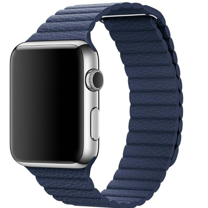 Ремешок для Apple Watch 42/44/45/49mm кожаный на магните темно-синий