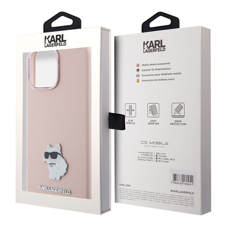 Чехол для iPhone 15 Pro Max KARL LAGERFELD Liquid silicone NFT Choupette metal pin Hard Pink, картинка 5
