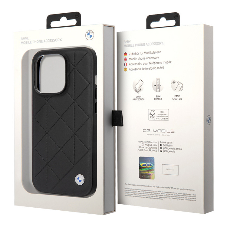 Чехол для iPhone 14 Pro Max BMW Signature Leather Quilted pattern,черный, картинка 5