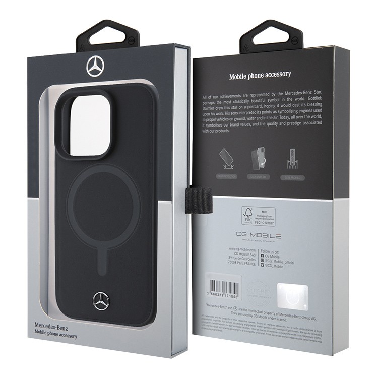 Чехол для iPhone 16 Pro Max MERCEDES Plain Swooth with Ring Metal logo Hard Black MagSafe, картинка 5