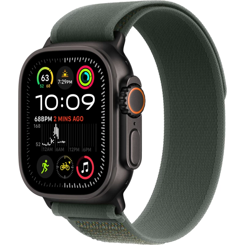 Apple Watch Ultra 2 GPS + Cellular, 49 мм, черный титан, ремешок Trail зеленого цвета