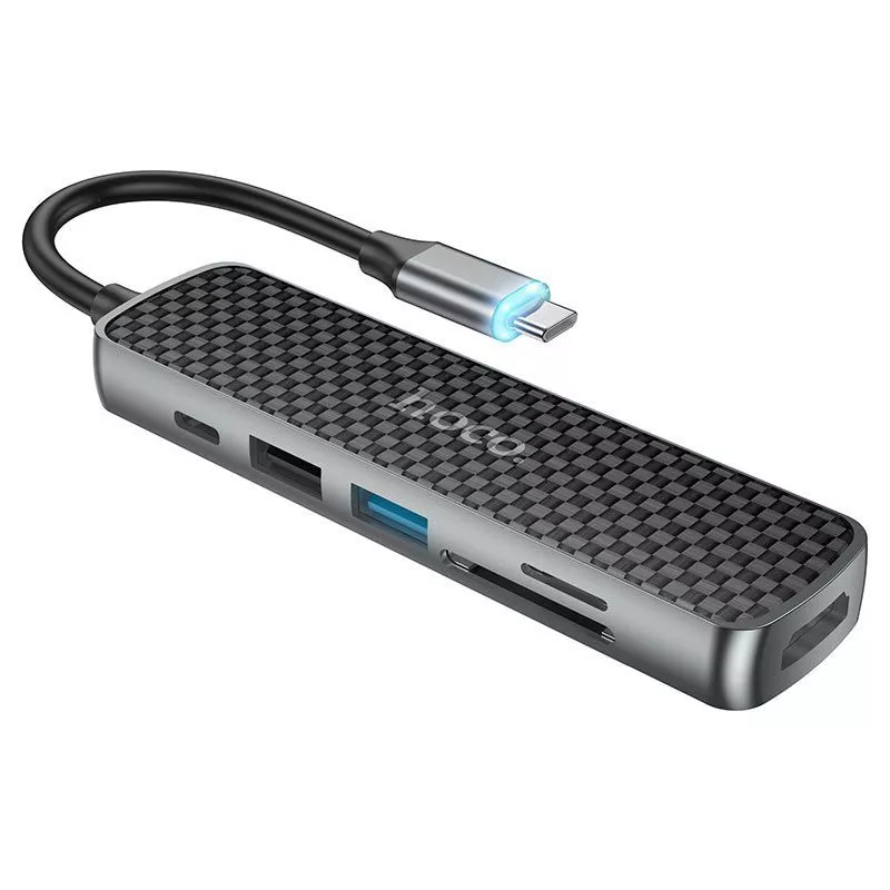 Хаб hoco HB24 6 in 1 USB-C 60W для MacBook Pro/Air, картинка 1