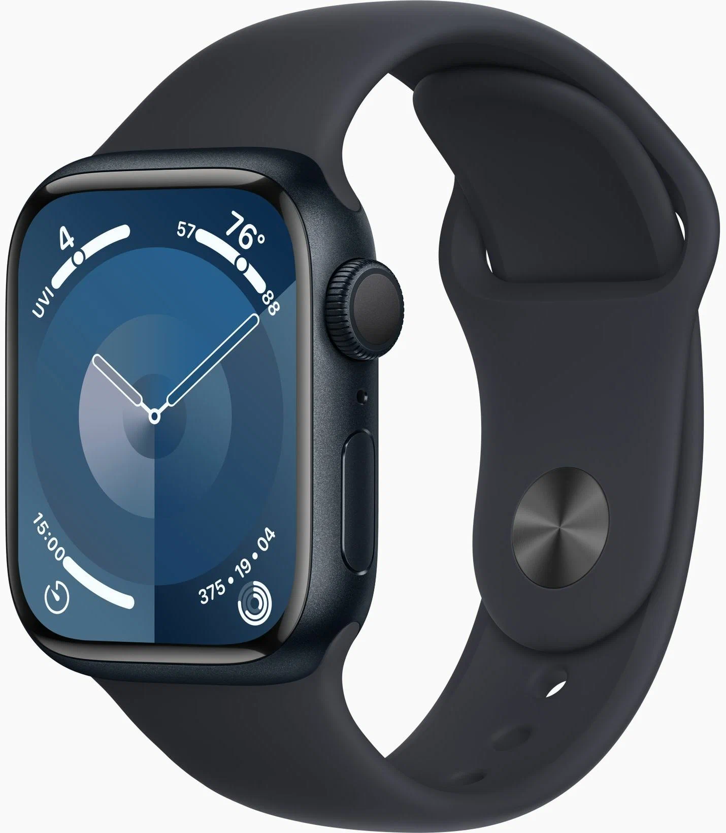 Apple Watch Series 9, 41 мм, корпус из алюминия цвета «темная ночь», спортивный ремешок «темная ночь
