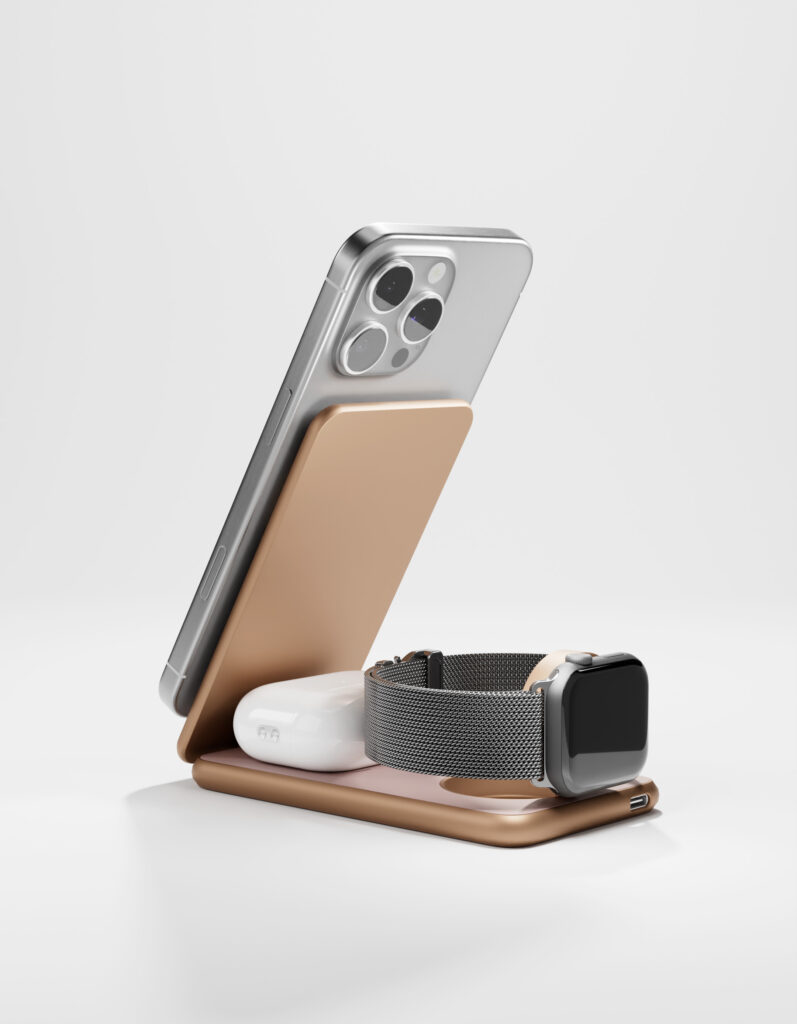 Беспроводное зарядное устройство VLP Alum Power Pro 3 in 1, пустынный титан, картинка 2