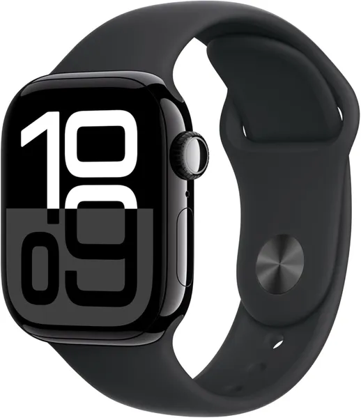 Apple Watch Series 10 GPS 42 мм, алюминий «чёрный глянец», спортивный ремешок черного цвета S/M, картинка 1