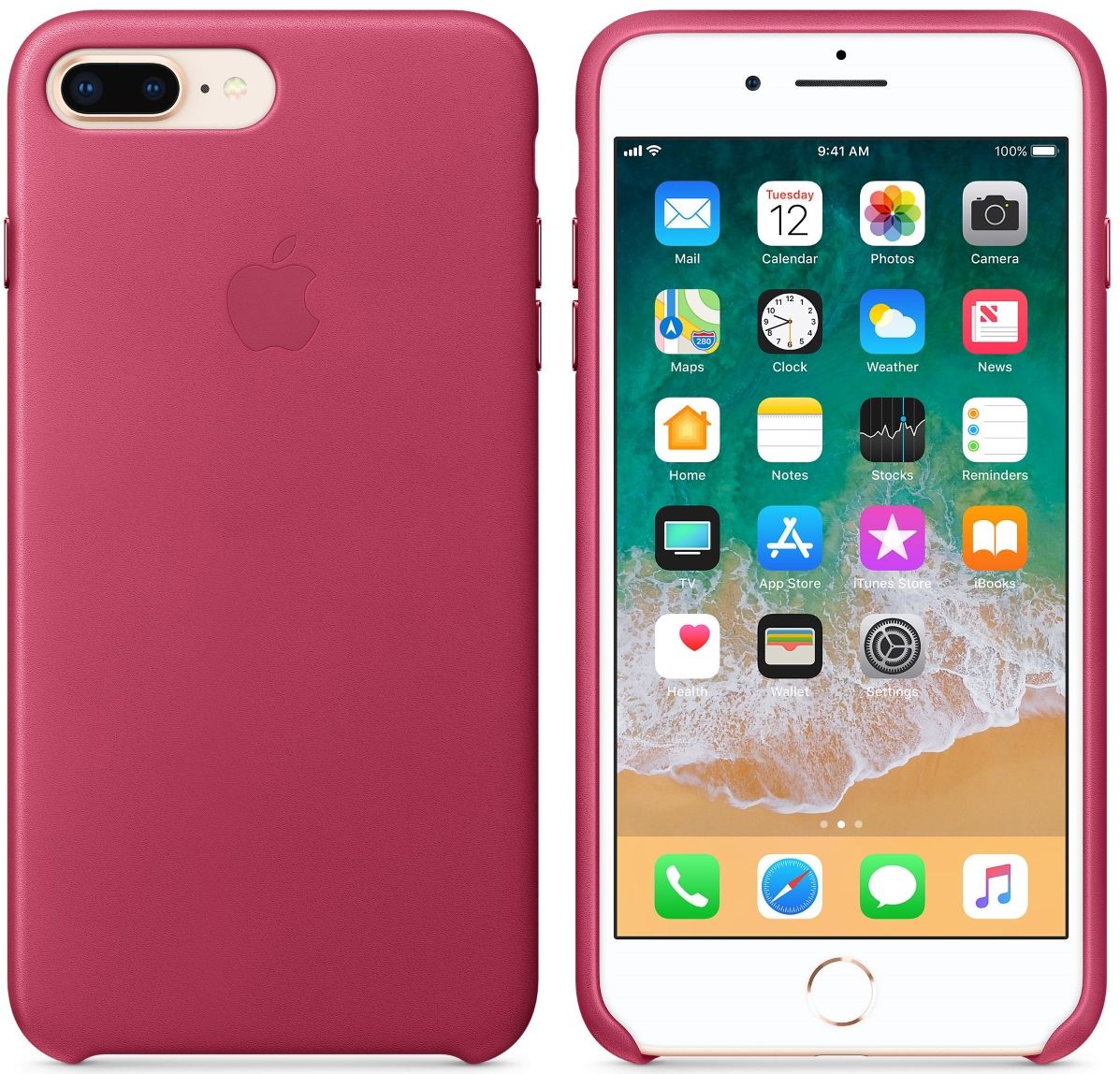 Кожаный чехол Apple iPhone 7/8 Plus Leather Case Pink Fuchsia, слайд 2